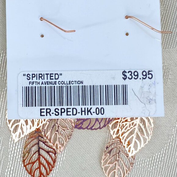 FAC Rose Gold Tone Leaf Spirited Dangle Earrings NWT - Picture 4 of 7